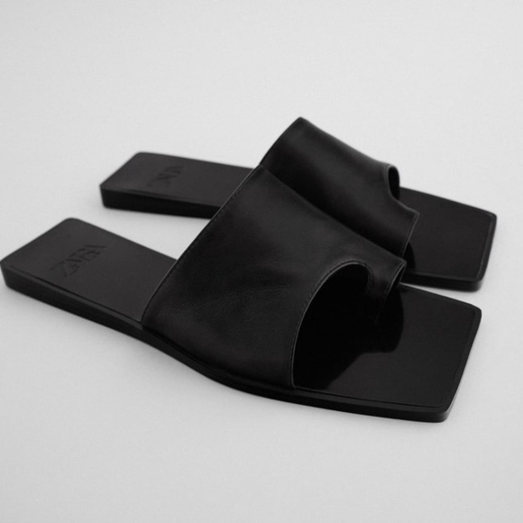 ZARA Asymmetrical Leather Slide Sandals - Picture 1 of 5